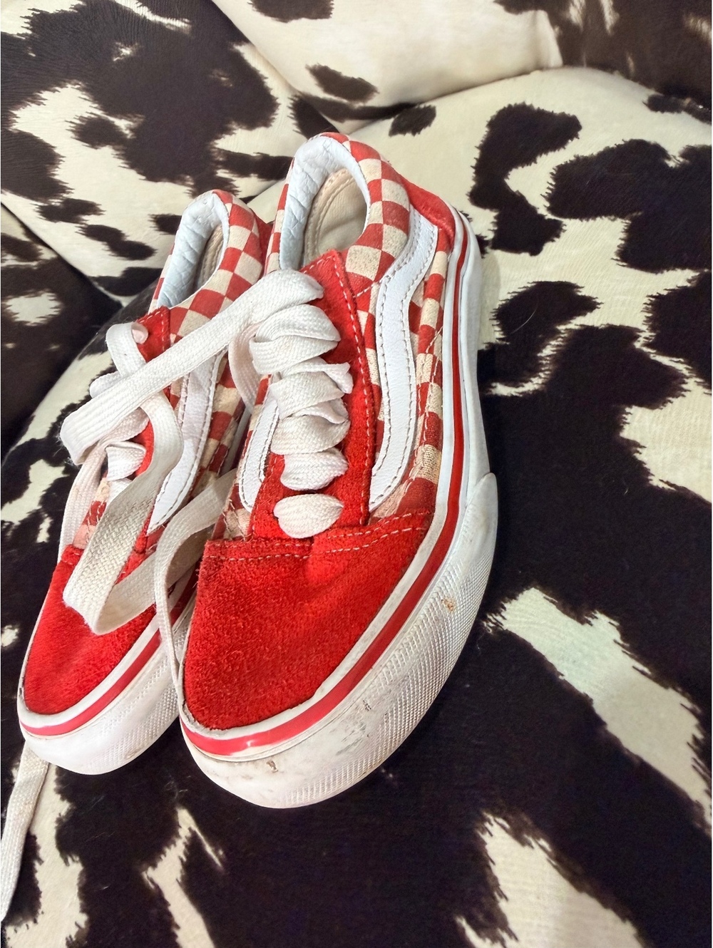 Kids Vans Old Skool Red Checkerboard Sneakers Size 12